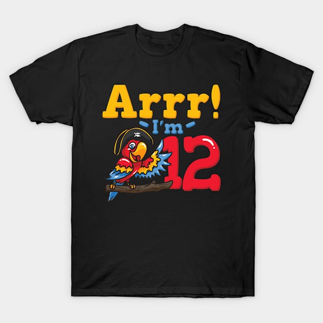 12th Birthday Pirate Captain Parrot T-Shirt by CreativeGiftShop